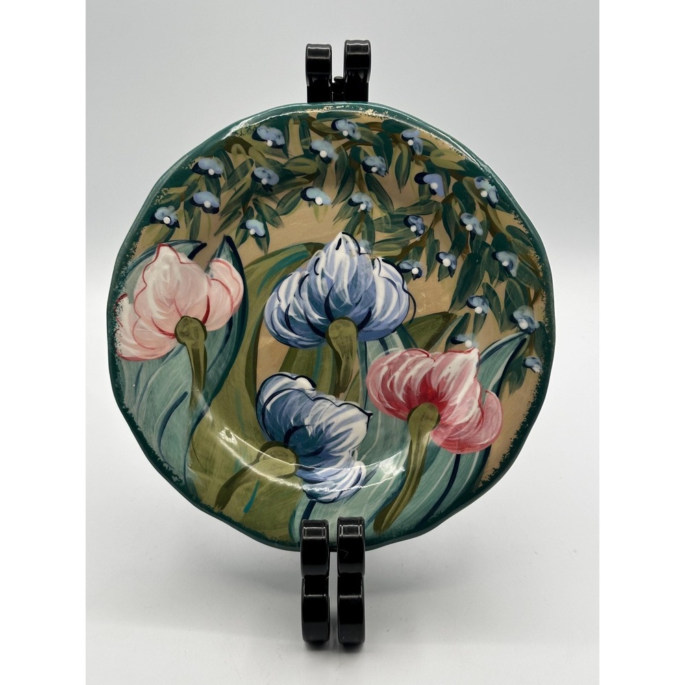 Vintage Lesal Ceramics Lisa Lindberg Hand-Painted Floral Plate Decorative Dish